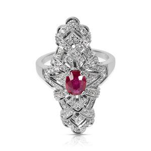 Ruby & Diamond Ring in 18K White Gold (0.60 CTW)